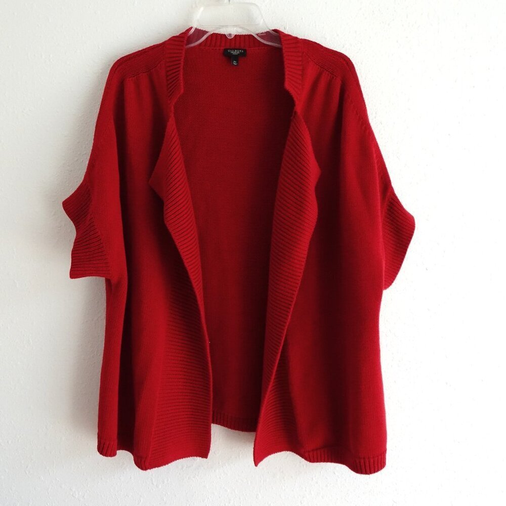Talbots Cardigan Sweater Women's Plus Size 2X Red Open Front Short Sleeve - Picture 1 of 7